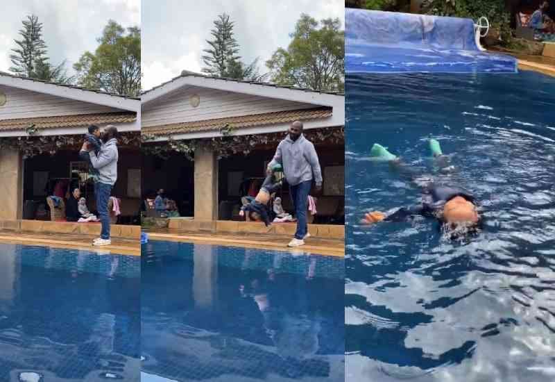 Dennis Ombachi Wows Fans With Video Of Son's Swimming Skills